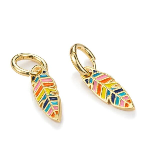 Bohemian Painted Feather Dangle Earrings - Picture 1 of 5